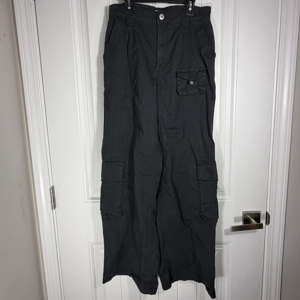 Y2K Cotton On Black Wide Leg Cargo Pants Women's US 6 Utility Pockets